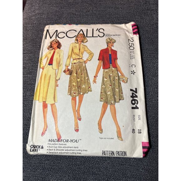 McCalls 7461 Womens Jacket Skirt Sewing Pattern Size 18 Quick & Easy 1981 Vintag - Picture 5 of 5
